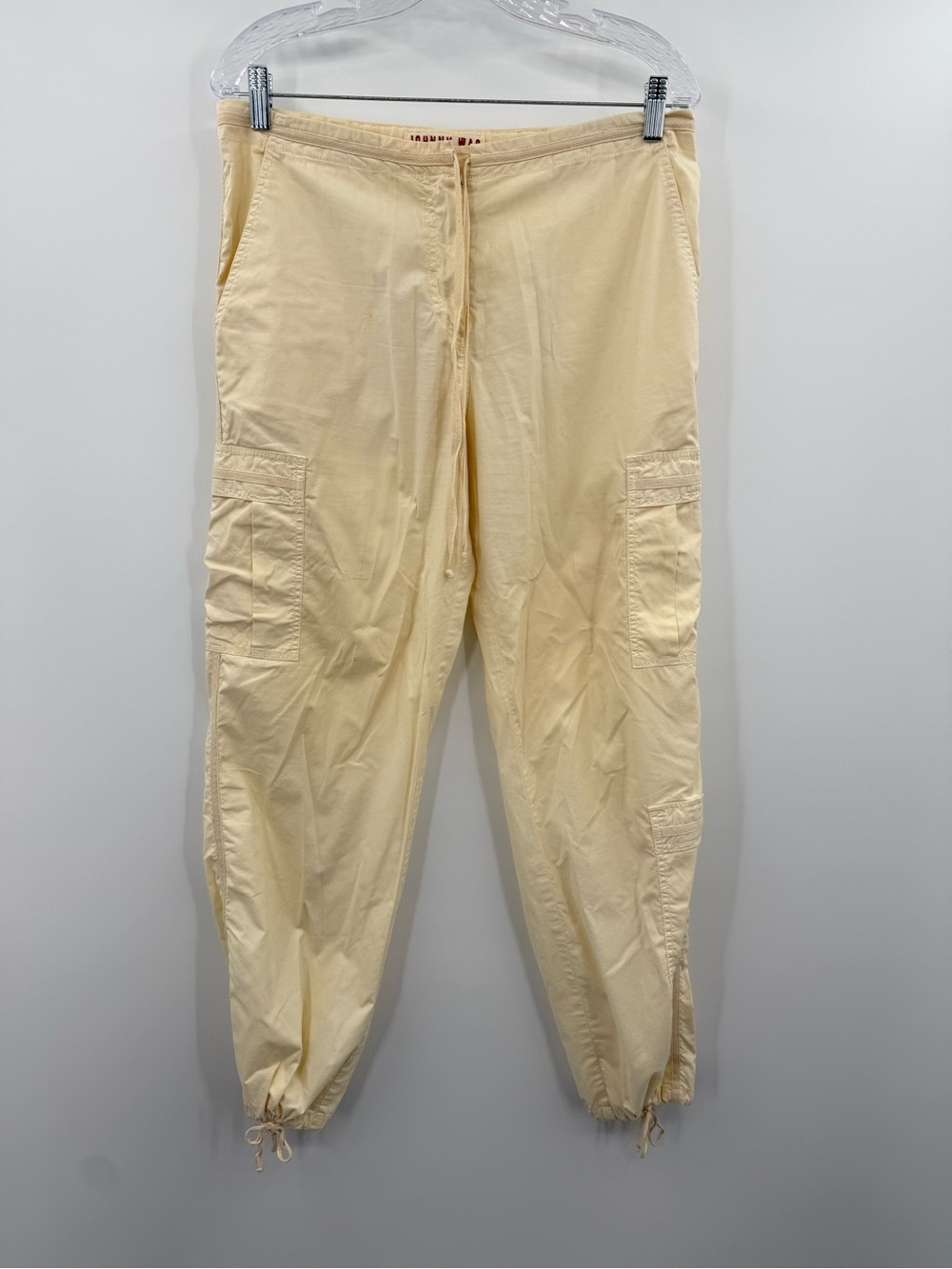 Johnny Was Yellow Cotton Cargo Jogger Pants Drawstring Pockets Women's Medium
